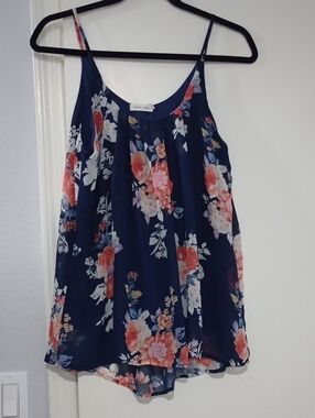 Mind Code Navy Floral Spaghetti-Strap Camisole with Coral Accents